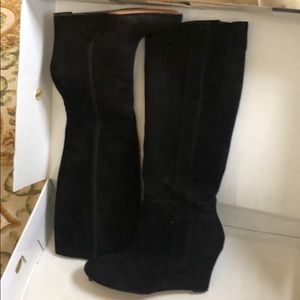 Nine West ORAN Black Suede Wedge Tall Boots